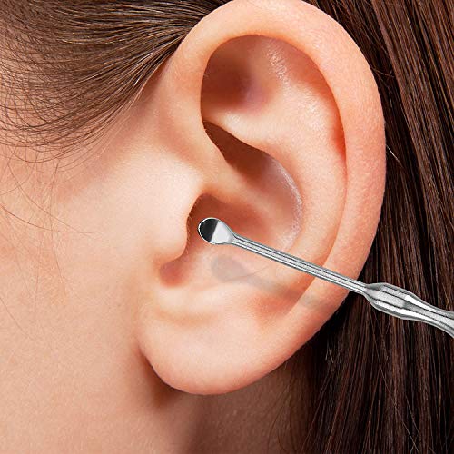 Stainless Steel Ear Curette Cleansing Kit - 6 Piece Set with Spiral Spring Pick Unclogger, Thorough Ear Wax Removal and Storage Case