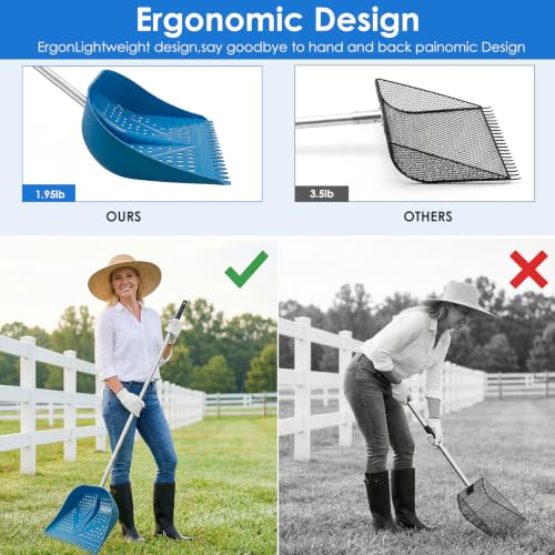 Thiswing Chicken Poop Scooper & Rake 2-in-1, Blue | Adjustable Handle Length, Features Manure Sifting Capability, Ideal for Chicken Coops and Farm Animal Cleaning - color: Blue