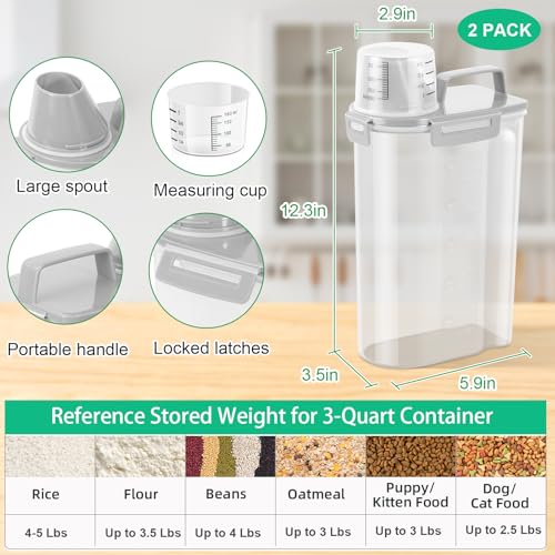 TBMax Rice Container 2 Pack 5 Lbs, Small Pet Dog Cat Food Container Dispenser, Kitchen Cereal Storage Container with Cup, Perfect for Daily Use, Travel, and Portion Control - color: Light Grey 3+3Qt