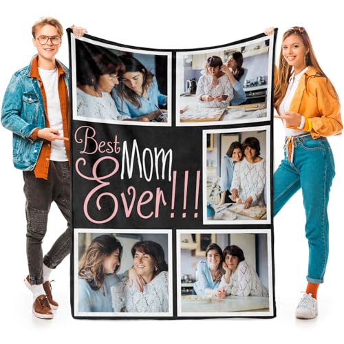 inkArts Custom Mom Blanket with 5 Photos Personalized Blanket with Pictures Customized Throw Gifts for Mom Grandma Photo Throw Blanket for Birthday Mother's Day, 15 Colors Available - color: 5 Photo-4