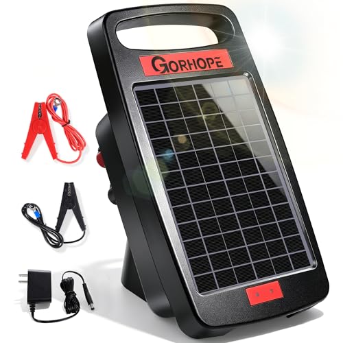 5 Miles Solar Electric Fence Charger with Short Circuit Alarm,0.11J Powered | 24-Hour Protection,Tempered Glass Solar Panel,14-Day Continuous Powered Protection for Livestock Protection - size: GOR11 (5M0.11J)