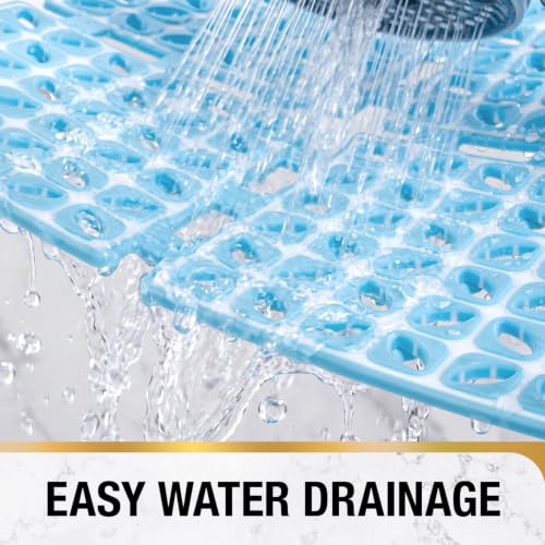 HITSLAM Shower Mat Anti Slip, 24x24 Inch Cut to Fit No Odor Soft TPE Shower Stall Mat, Square Bath Mat with Suction Cups and Drain Holes, Soft on Feet, Blue - color: Blue