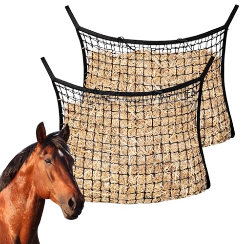 2 Pcs Slow Feed Hay Nets for Horses, Hanging Horse Slow Feed Hay Bag with Large Capacity, Ultra Slow Soft Flat Feeder Bag for Horses Goat(31.5" X 35.1")