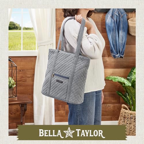 Bella Taylor Large Tote, Quilted Shoulder Bag for Women | Lightweight, 6-pocket large quilted purse, machine washable, zippered top, ultimate organization, durable construction - color: Blue Chambray