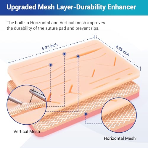 Alcedo Suture Practice Kit with Regular Pad, Educational Use Only | Vertical/Horizontal Mesh, Durable Pad, Pre-Cut Wounds, 5-Pack Sutures in 4 Materials, Complete Tools, Storage Bag - size: Regular Pad