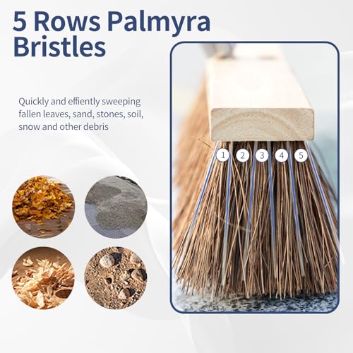 Heavy Duty 18" Push Broom with 65" Long Handle for Outdoor and Commercial | Large Wide Shop Broom, Stiff Palmyra Bristle Outside Broom Brush for Sweeping Concrete Floor, Garage, Patio, Yard, Lawn