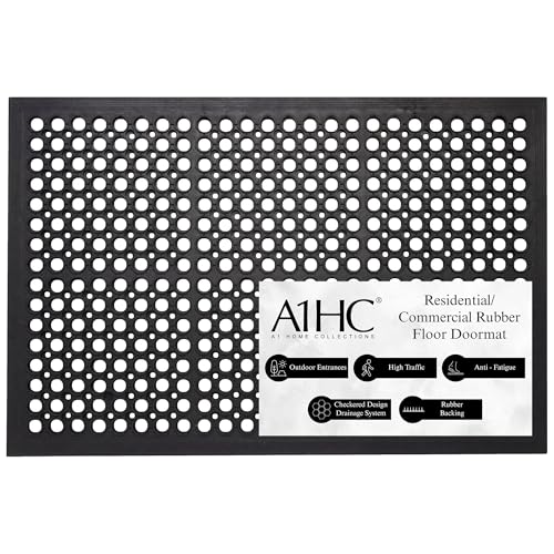A1 Home Collections Anti Fatigue Mat, 0.6" Thick Heavy Duty Rubber Floor Mat with Drainage Holes - Non-Slip Kitchen, Bar & Restaurant Mat, 36x60 in - size: 60"L x 36"W x 0.6"Th