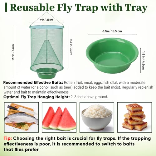 3 Pack Spotted Lanternfly Fly Traps Waterproof Ranch Fly Traps Bags Outdoor Hanging Reusable Flies Catcher with Bait Tray Effective Way to Catch Lantern Flies and Nymphs for Family Farm Garden Barn