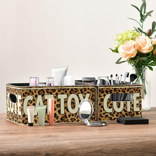 Storage Baskets Felt Foldable Storage Cube Shelf Bins Organizer Box for Kids Toys Office Bedroom Closet Babies Nursery 2-Pack (Leopard Cat Toy Word) - color: Leopard Cat Toy