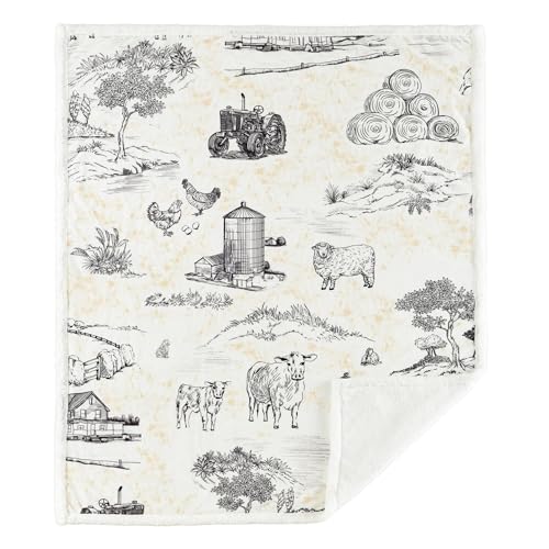 Paseo Road Indigo Hill by HiEnd Accents Farm Life 54x68 Brown Throw Blanket | American Farmstead Rural Life Print, Western-Style Sherpa Fleece Blanket for the Couch, Sofa, Bed, or Camping Outdoors - color: Farm Life Brown