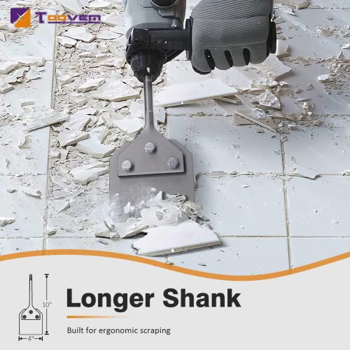 TOOVEM 4 Inch SDS Plus Floor Scraper Kit fits SDS-Plus Rotary Hammers | 4 x 10 Inch Tile Removal Chisel Tool with Spare Blades, Bolts, Nuts, Lock Washers, Removes Thinset Adhesives Wall Scraper - color: Silver
