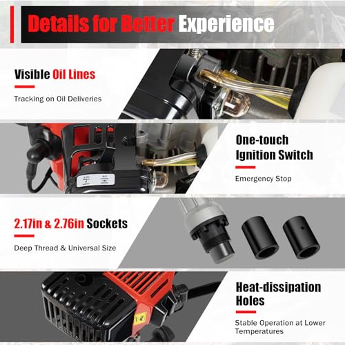 Gas Powered Post Driver 32.7cc 900W Fence Post Driver with 2 Sockets, 8500RPM 2-Stroke Pile Driver for Fence Installation Farm Vineyard and Construction Projects