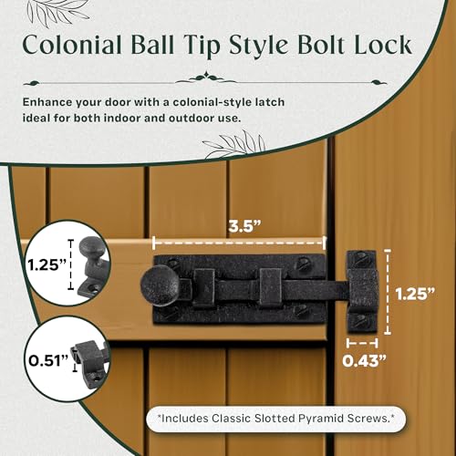 Renovators Supply Manufacturing Slide Bolt Latch 3.5 in. Black Wrought Iron Ball Tip Style Slide Bolt with Mounting Hardware - size: Pack of 1, style: 3.5 inch - Ball Tip