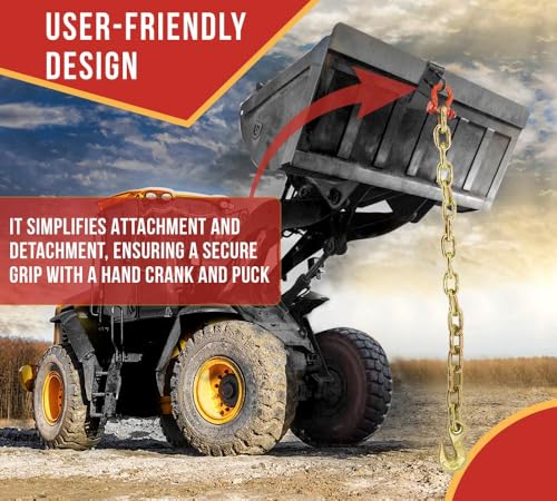 Mytee Products 10"x4"x7.5" Steel Easy Lift Tractor Bucket Attachment w/ 7/16" Grab Hook, Welded Ring and Hand Crank - Universal Fit