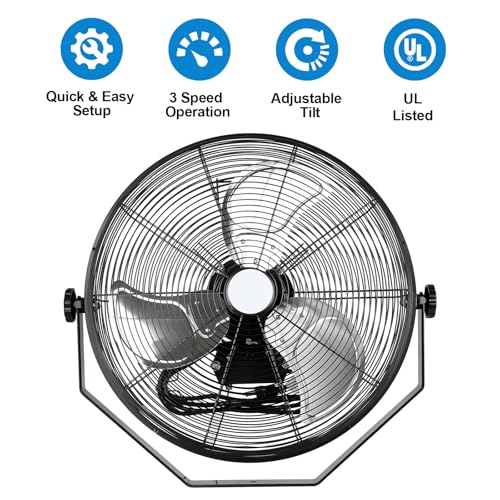 18" Industrial Wall Mount Fan, 4300 CFM 3-Speed High Velocity Wall Fan with Full-enclosed Motor, Heavy Duty Metal Barn Fans for Commercial, Warehouse, Workshop and Garage, 2-Pack - size: 18 in. 2 Pack
