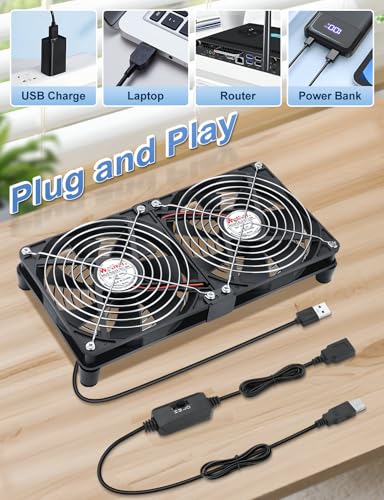 Wathai 140mm x2 USB Computer Cooling Fan 2 in 1 with Speed Control | for PC Computer Cabinet PS5 Xbox AV Receiver Cooler - size: 140x25mm (5V)