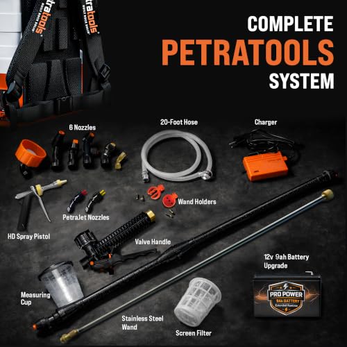 PetraTools HD4000 Battery Powered Backpack Sprayer, 8 Hr Runtime, 9 Nozzles | Electric Sprayer for Lawn & Garden w/ Battery Meter, Adjustable 90 PSI & Padded Straps - For Weed/Pest Control, Fertilizing - style: HD4000 Pro Series