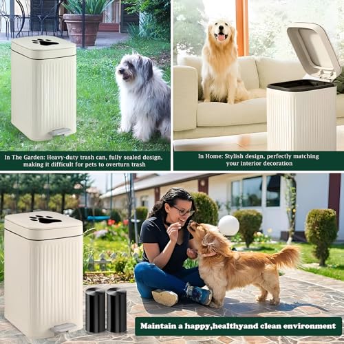 Dog Poop Trash Can Outside - 5L/1.3Gal Small Outdoor Trash Can with Lid | Outdoor Dog Poop Trash Can with Foot Pedal, Dog Waste Container with 40 Bags, Lid Soft Close for Pet, White - size: 5L White Trash Can