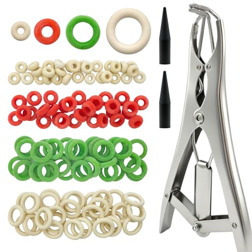 Goat Banding Kit, Livestock Castration Bander with Stainless Steel Expander Pliers, 120Pcs 4 Sizes Castrator Rings and Ring Installation Tool for Goats, Lambs, Calves, Sheep, Piglets - style: Pliers，30-S, 30-M, 30-L, 30-XL