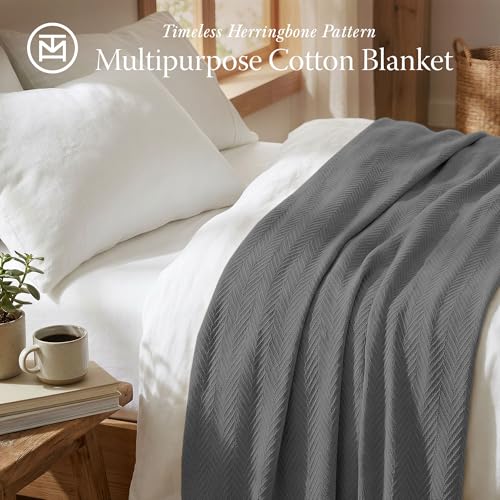 Threadmill Luxury 100% Cotton Twin Herringbone Blanket, Dark Grey | All-Season Thermal Throw Blanket, Soft & Breathable, Cozy Moisture-Wicking, OEKO-TEX Certified, Machine Washable, 68x92 in - color: Dark Grey, size: Twin (68" x 92")