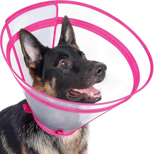 Dog Cone to Stop Licking, Clear Recovery Collar with Detachable Zipper, Sturdy Elizabethan Collar for Large Medium Small Dogs, Soft Adjustable Cone After Surgery Patented, Hot Pink S - color: Hot Pink, size: S(Neck: 10"-11.75")