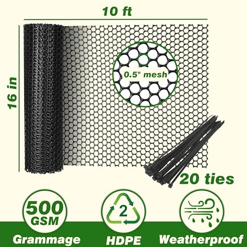 Gardzen Plastic Chicken Wire Mesh 16in x 10ft with 20pcs Ties | Durable Chicken Fence for Poultry, Garden Protection & DIY Crafting, Heavy-Duty Mesh Netting for Outdoor & Indoor Use - size: 16In x 10ft