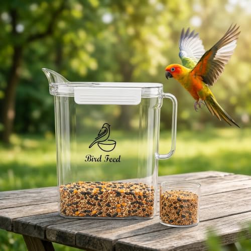 Bird Seed Storage Container,3.5Qt Large Capacity Pet Food Storage Containers with Handle,Airtight Wild Bird Seed Dispenser-for PetBirds Parakeets Finches Food Mealworms Storage/BPA Free-Clear