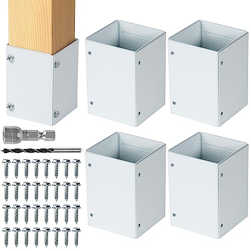 Stainless Steel Adjustable (Range 3.3"-6") Post Protector, Protects Wooden Mailboxes and Fences from Lawnmower and rain Damage (White, 4 Set) - color: White, size: 4 set