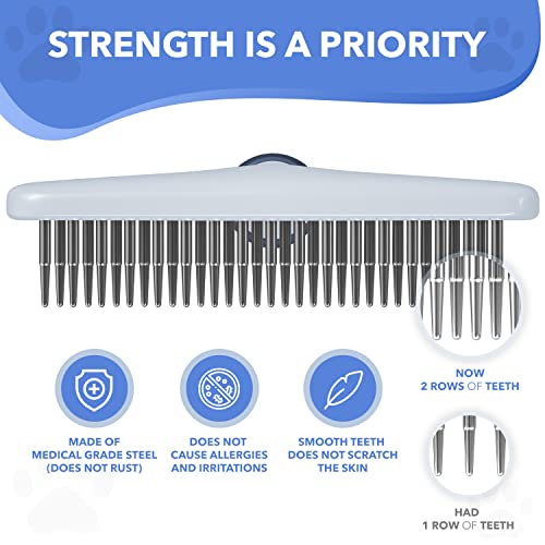 Dog rake deshedding dematting Brush Comb - Undercoat rake for Dogs, Cats, matted, Short,Long Hair Coats - Brush for Shedding, Double Row Stainless Steel pins - Reduce Shedding by 90% (Haze Blue) - color: Haze Blue