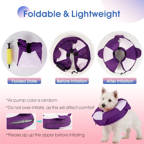 Inflatable Dog Cone for Small Dogs- Adjustable Neck Recovery ECollar,Lightweight Donut Collar After Surgery Anti-Licking & Biting,Waterproof Easy to Clean (Purple,M) - color: Purple, size: Medium
