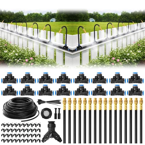 Pro-Series Drip Irrigation System, 100FT 1/4" Garden Watering System with 16pcs 360° Bendable Copper Nozzles, Leak-Free Quick-Connect Misting Sprinkler Kit for Patio, Raised Beds, Yard, Greenhouse - size: 100FT