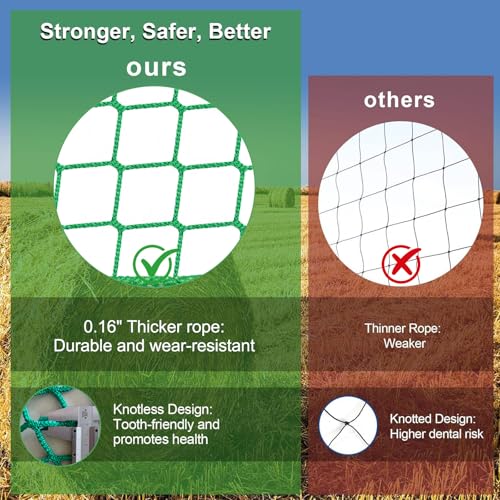 6x6 ft Round Bale Hay Net - Large Slow Feeder for Horses & Livestock, Knotless Design Slow Feeder Hay Nets, Fits 4x4ft 5x5ft 6x6ft Round & 3x3x8ft 4x4x8ft 5x5x8ft Square Bales (Green-Round) - color: Green-Round