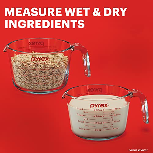 Pyrex 4-Cup Glass Measuring Cup For Baking and Cooking, Dishwasher, Freezer, Microwave, and Preheated Oven Safe, Essential Kitchen Tools (Pack of 2) - size: 4 Cup (Pack of 2)