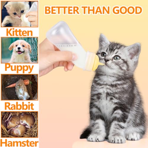 Pet Feeding Bottle,3 Pack Wide Mouth Angled Nursing Bottle, 3 Sizes Nipples with Ventilation Valve Resistant Tearing Perfect for Puppies, Kittens, Small Wildlife(Yellow) - color: white