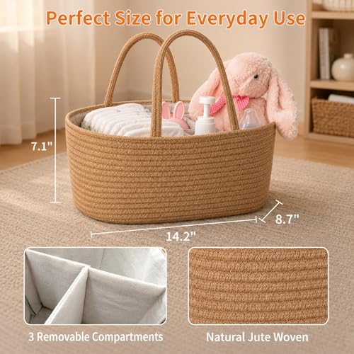 ABenkle Baby Diaper Caddy Organizer, Boho Jute Rope Nursery Storage Bin Changing Table Car Organizer for Storage Baby Diaper Wipes, Empty Basket for Baby Shower - color: Jute, size: Large