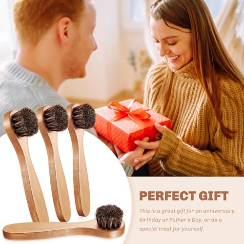 4 Pcs Horsehair Shine Shoes Brush Kit Polish Dauber Applicators Cleaning Leather Shoes Boots Care Brushes Suede Cleaner Brush with Microfiber Shoe Cloth(Wooden Handle A) - style: Wooden Handle A