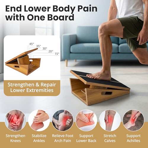 Slant Board for Exercise - 500 lb Weight Capacity, Calf Stretch Board, Stretch & Mobility Board for Physical Therapy Anti Slip Design with 5 Angle Adjustable Incline Board for Knee Ankle Pain Relief