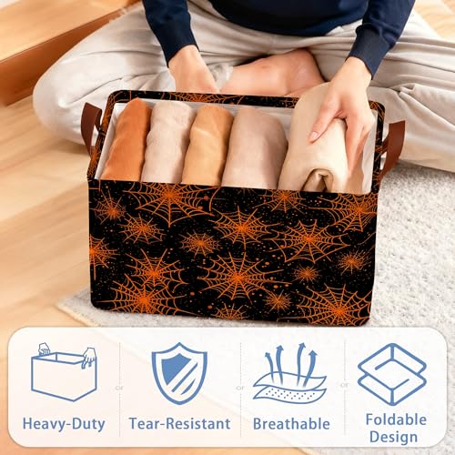 Halloween Storage Basket,Spider Web Collapsible Storage Bin Cubes for Living Room Bedroom Blankets Home Storage 17x11.5x10Inch - color: Halloween Spider Web