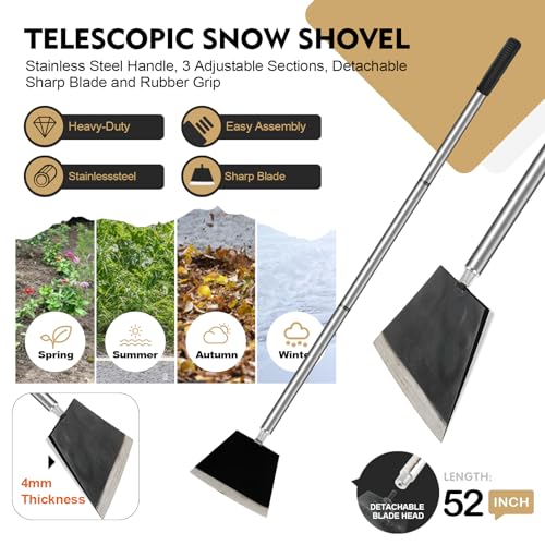 Garden Shovel, Floor Cleaning Scraper Tool, Snow Shovel Ice Scraper | 47 inch Weed Removal Tool with 3 Sections Long Handle for Moss,Sidewalks, Driveway Yard Working - Heavy Duty