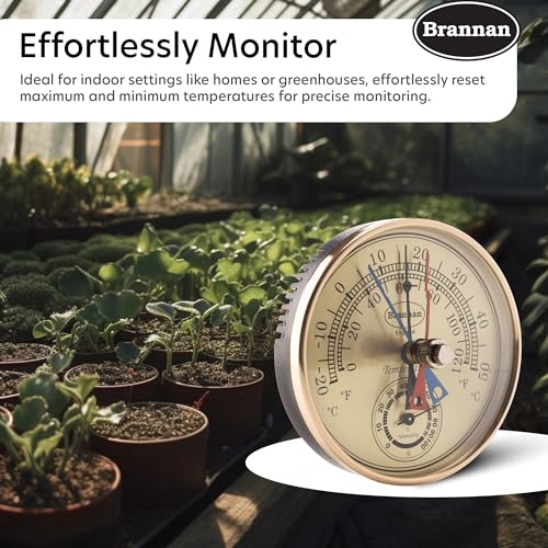 Brannan Max Min Thermometer and Hygrometer - Ideal Greenhouse Thermometer and Humidity Meter to Monitor Maximum and Minimum Temperatures and Humidity Easily Wall Mounted