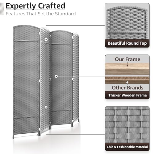 Sorbus Foldable Room Divider, Mesh Privacy Screen (4 Panel, Light Gray) | Folding screens, dividers for rooms, double-hinged panels; freestanding partition for bedrooms, offices and shared areas - color: Light Gray, size: 4 Panel
