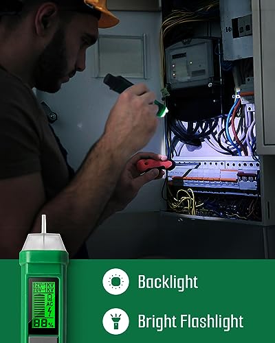Voltage Tester, TN-213 Non-Contact Voltage Detector, Electrical Tester, AC 12V-/70V-1000V, Dual-Range, LCD Display in Percentage, Buzzer Alarm, Live Wire Test, Wire Breakpoint Finder - Green