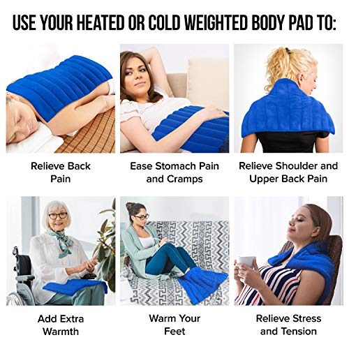 XL Microwavable Heating Pad with Cover Releases Moist Heat for Back Pain | ComfortCloud Natural Moisture from Weighted Microwave Heat Pad for Pain Relief, 13x22” with Washable Cover, Weighted 6 lbs - color: Blue