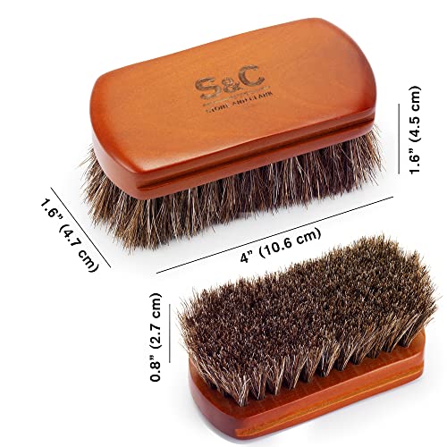 Mini 4" Shoe Brush - Portable Horse Hair Brush w/Natural Wood Handle - Soft Bristle Shoe Polish Brush for Cleaning, Buffing & Polishing Leather Shoes - Travel-Friendly Size Boot Brush - color: Brown