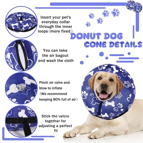 Recovery Donut Collar for Dogs & Cat,Inflatable Dog Cone Collar Alternative After Surgery,Soft Cone for Large Medium Small Dog,Adjustable Pet Neck Donut(Darkblue Bone,X-Large - color: Darkblue, size: XL（neck 18"-23"）