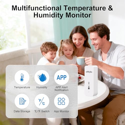 eMylo WiFi Indoor Thermometer Hygrometer with App Alert & Data Export | Wireless Mini Temperature and Humidity Sensor, Smart Remote Monitor for Home Baby Room Greenhouse Wine Cellar, 4PCS