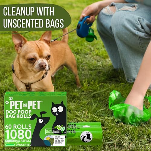 Pet N Pet Poop Bags for Dogs, 1080 Count, Plant Based, Unscented, Green | USDA Certified, 41%, Doggy, Leak-Proof, Refill, Waste, Tear-Resistant, Easy-Tear Design, dog waste bags - color: Pea Green - Unscented