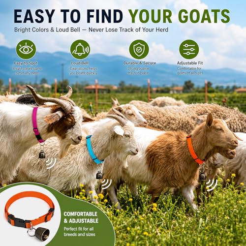 10 Pack Reflective Goat Collars with Bells, Adjustable for Sheep | Goat Bells for Collars, Reflective Nylon Straps, 13.7-20.5 in Adjustable Fit, Quick-Release Buckles, For Goats & Sheep