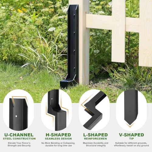 33.62" Heavy Duty Fence Post Repair Kit – One-Piece 11-Gauge Steel Anchor Ground Spike for 4x4 & 6x6 Wooden Fence Posts, Mailbox Post, Gate, Garden & Farm Reinforcement (1, Black)