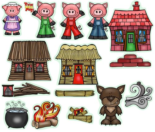 Three Little Pigs Story Set Flannel Felt Board Figures 14 Pieces PRECUT Plus Activity Pages Preschool Made in USA of Domestic Felt & Imported Ink(Medium) - size: 1 Medium Set: Three Pigs